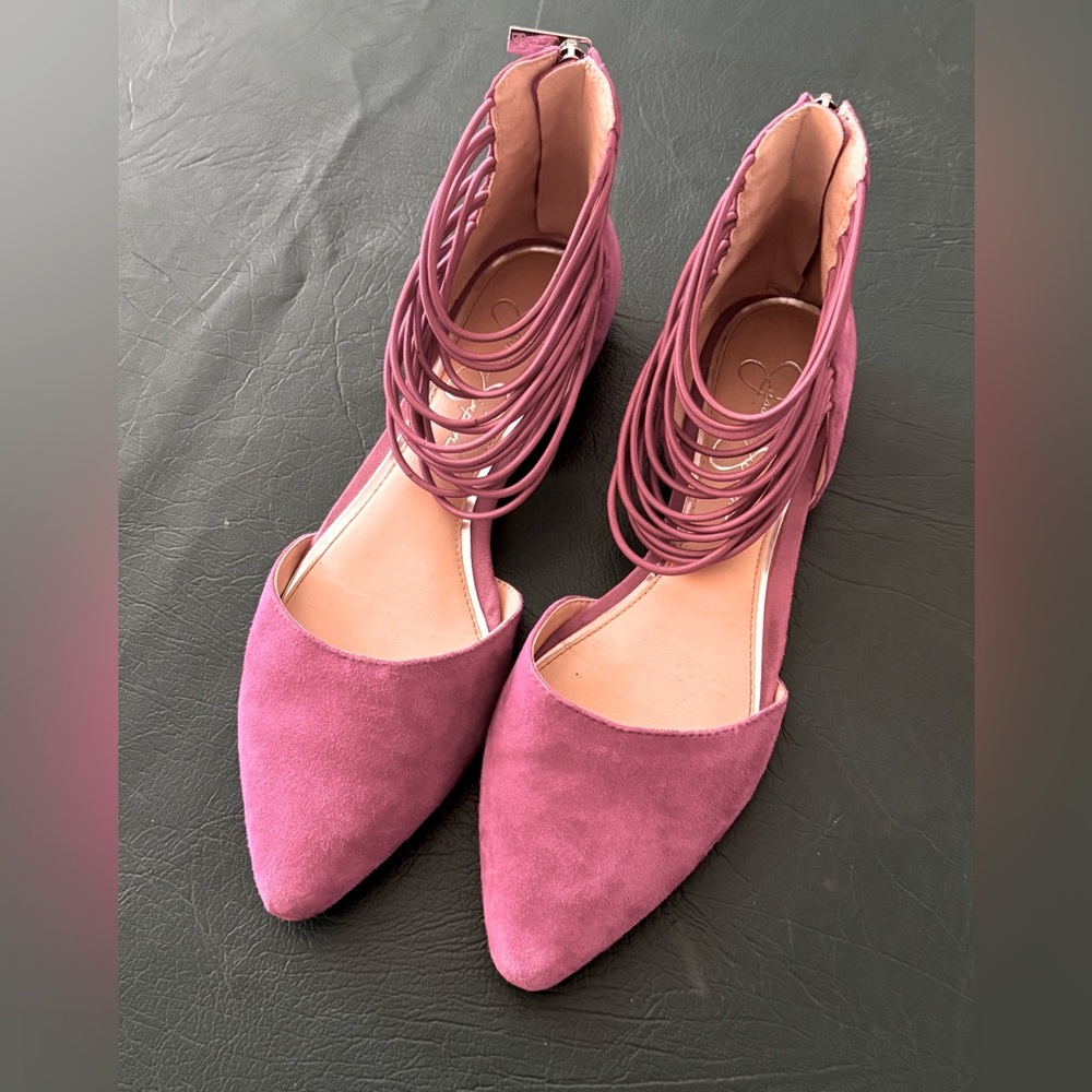 Pink suede flats